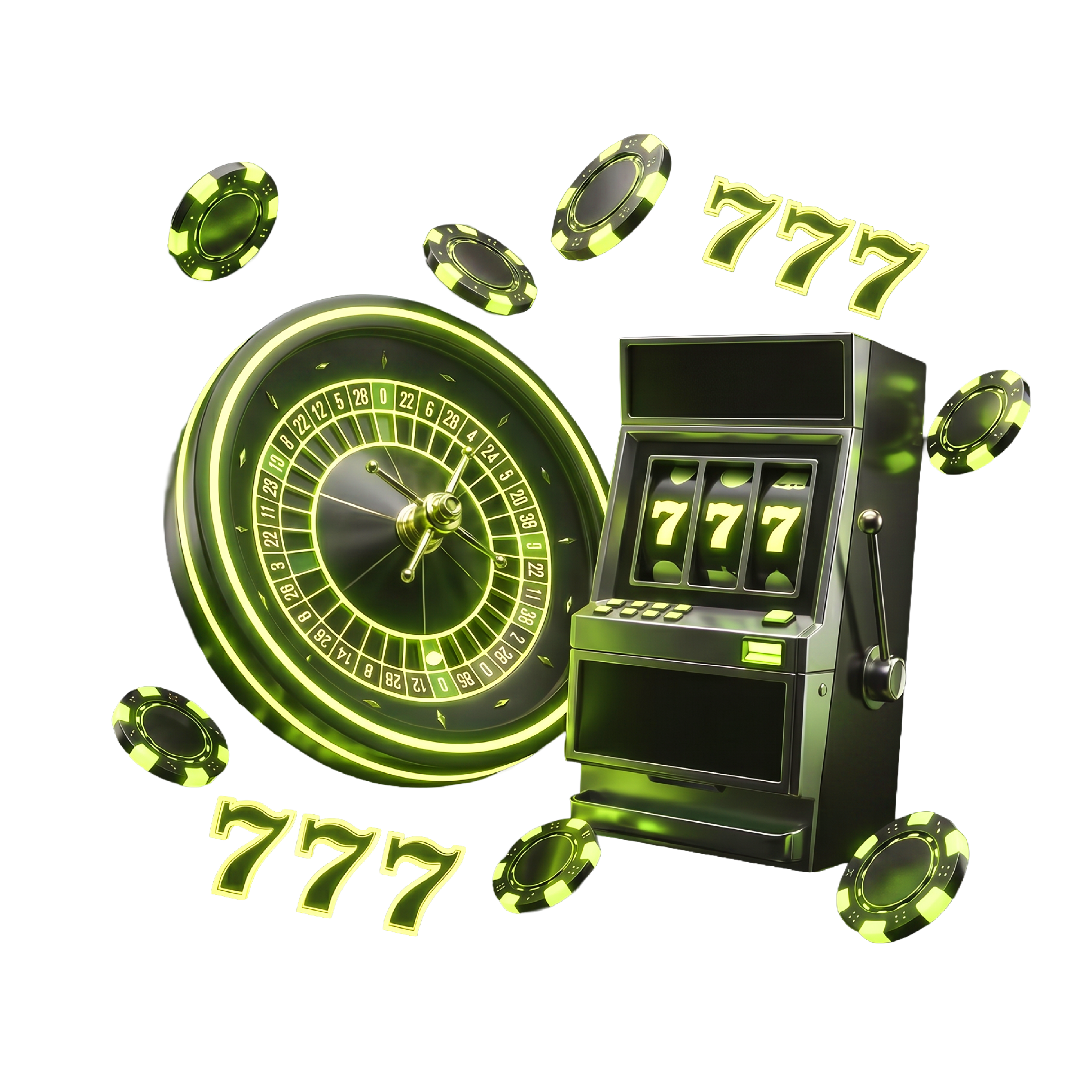 iGaming production visual with roulette, slot machine and neon chips